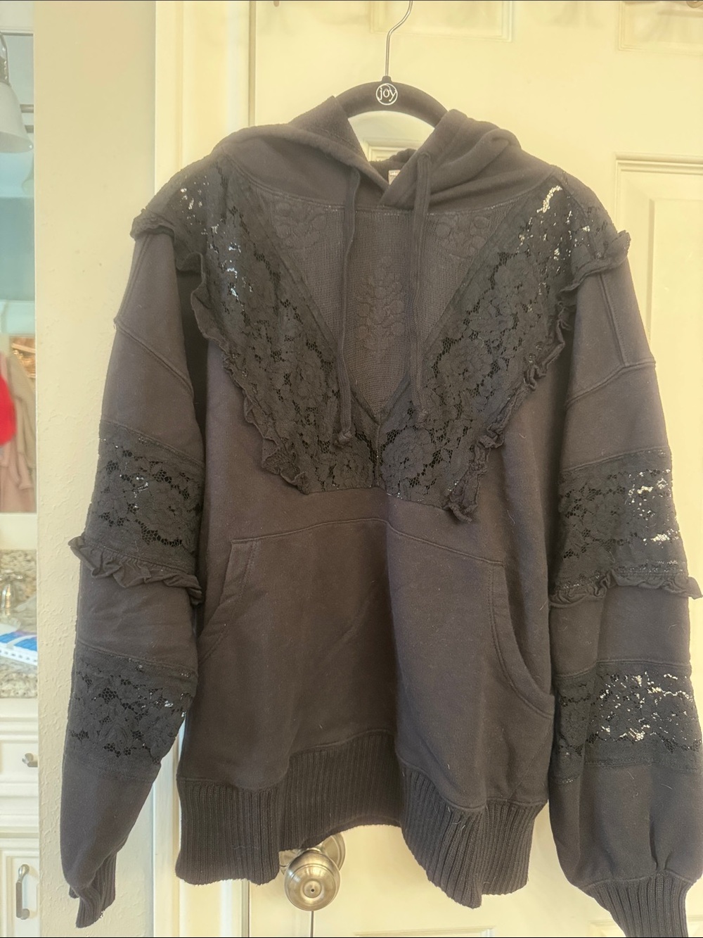 FP Movement by Free People Black Lace-Trim Pullover Hoodie